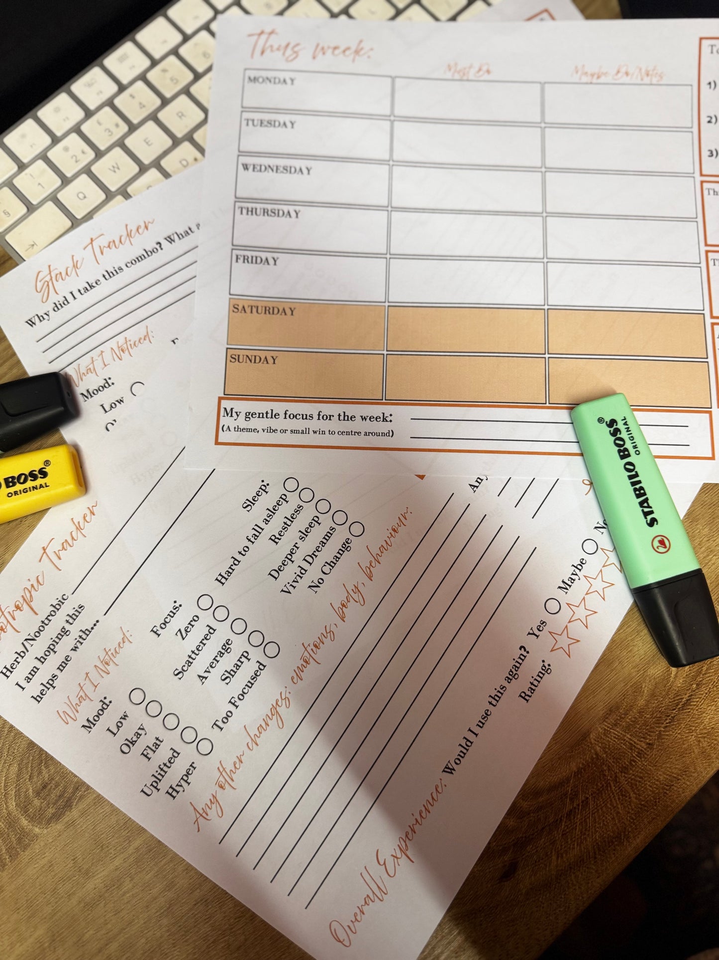 FREE Printable PDF Nootropics Tracker, Stack Tracker and ADHD Friendly Weekly Planner
