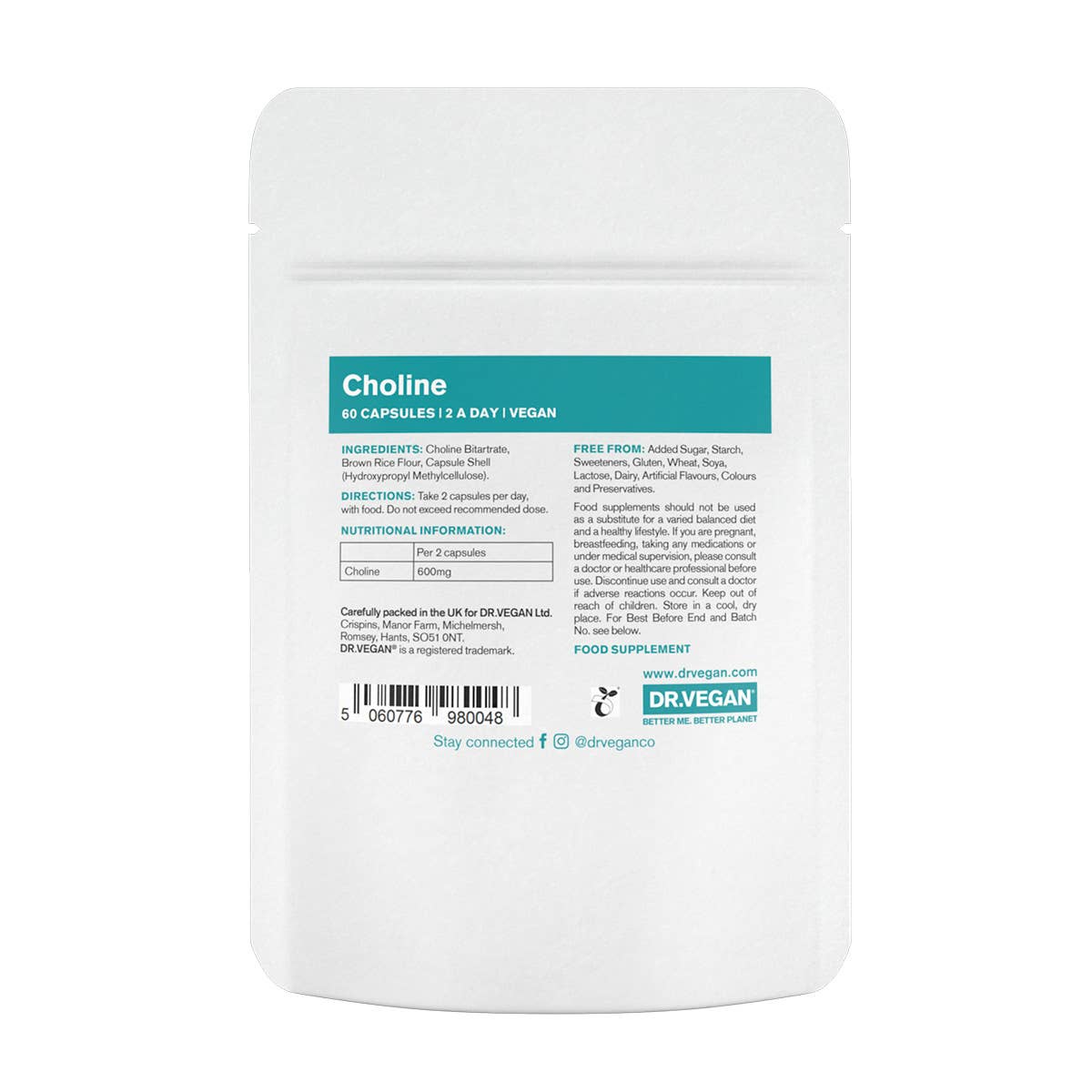 Choline 600mg | Bitartrate | 60 Capsules